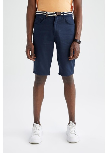 Slim Fit Kemerli Bermuda Şort N4990AZ22SM