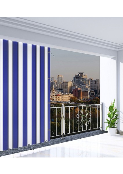 Mavi Çizgili Balkon Perdesi