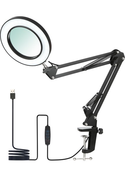 8x Büyüteçli Esnek Kelepçeli Masa Lambası Salıncak Kolu Kısılabilir Led'ler Masa Lambası 3 Renk Modu ve 10 Parlaklık Seviyesi (Yurt Dışından) fiyatları