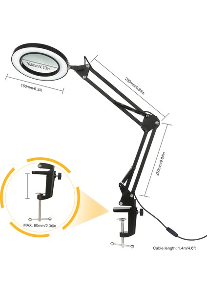 8x Büyüteçli Esnek Kelepçeli Masa Lambası Salıncak Kolu Kısılabilir Led'ler Masa Lambası 3 Renk Modu ve 10 Parlaklık Seviyesi (Yurt Dışından) indirimleri