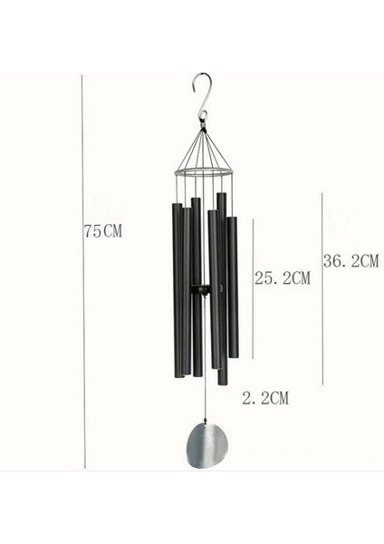 6 Metal Tüpler Çan Pencere Bahçe Rüzgar Chime Ev Dekor  Siyah (Yurt Dışından)