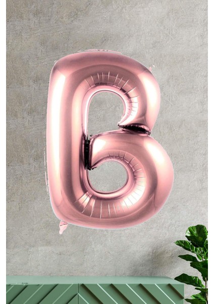 B Harfi Rose Gold Folyo Balon 100 cm 40 Inç 1 Metre Baş Harf Balon