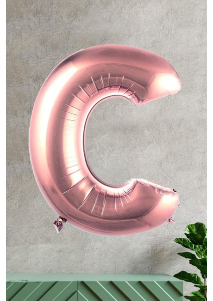 C Harfi Rose Gold Folyo Balon 100 cm 40 Inç 1 Metre Baş Harf Balon
