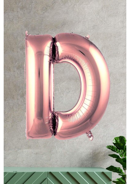 D Harfi Rose Gold Folyo Balon 100 cm 40 Inç 1 Metre Baş Harf Balon