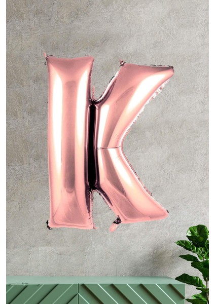 K Harfi Rose Gold Folyo Balon 100 cm 40 Inç 1 Metre Baş Harf Balon