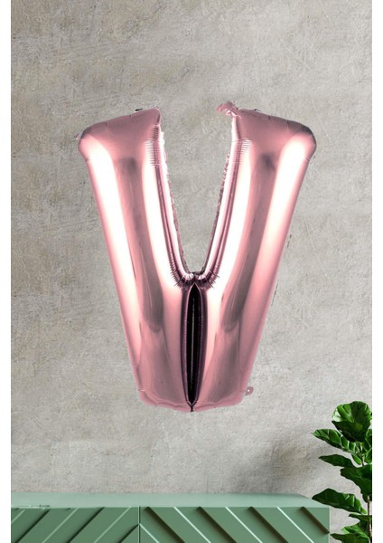 V Harfi Rose Gold Folyo Balon 100 cm 40 Inç 1 Metre Baş Harf Balon