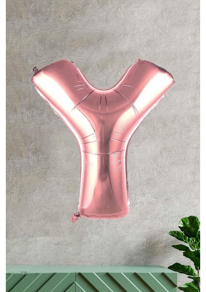 Y Harfi Rose Gold Folyo Balon 100 cm 40 Inç 1 Metre Baş Harf Balon