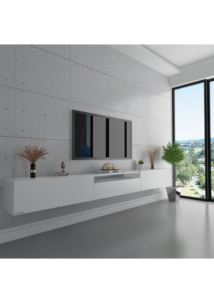 Duvara Monte Tv Sehpası Beyaz S6109-1