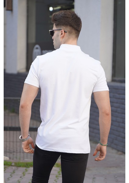 Beyaz Fermuar Yaka Erkek Tişört 5858 fiyatları
