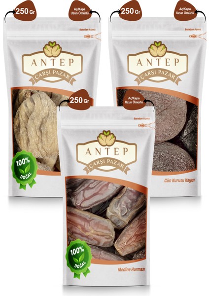 Gün Kurusu Kayısı Jumbo Kabaaşı - Armut Incir - Medine Hurması | (3 Paket x 250 Gr.)