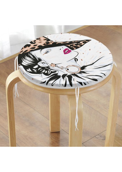 Real Homes Şapkalı Fashion Girl Desenli Yuvarlak Fermuarlı Sandalye Minderi modelleri