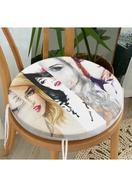 Real Homes Fashion Womens Dijital Baskılı Yuvarlak Fermuarlı Sandalye Minderi