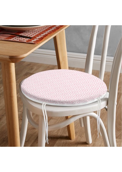 Real Homes Özel Tasarım Pembe Ikat Desenli Dijital Baskılı Yuvarlak Fermuarlı Sandalye Minderi