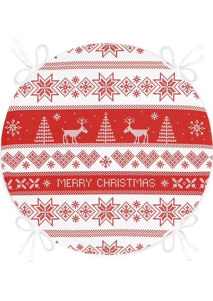 Real Homes Merry Christmas Kanaviçe Görünümlü Geyikler Dijital Baskılı Yuvarlak Fermuarlı Sandalye Minderi fırsatları