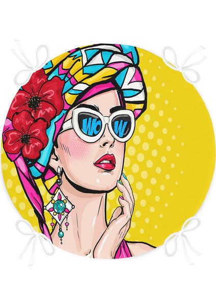 Real Homes Sarı Zeminli Summer Popart Tasarımlı Yuvarlak Fermuarlı Sandalye Minderi