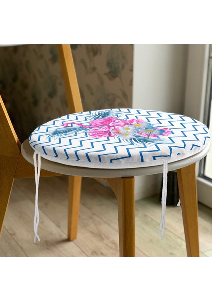 Real Homes Zikzak Zeminli Flamingo Dijital Baskılı Yuvarlak Fermuarlı Sandalye Minderi modelleri