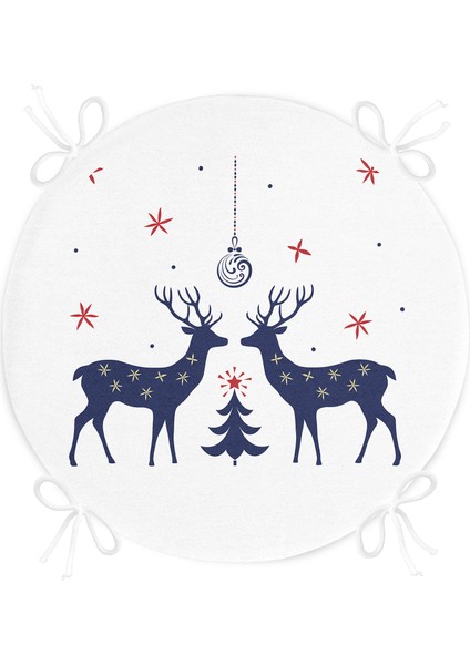 Real Homes Mery Christmas Geyik Tasarımlı Dijital Baskılı Yuvarlak Fermuarlı Sandalye Minderi fırsatları