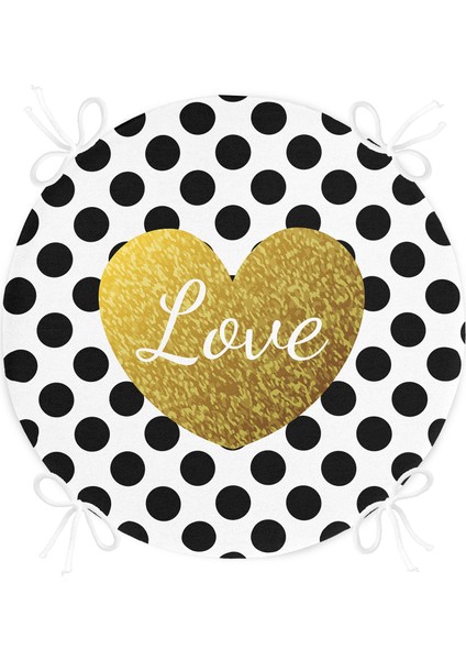 Real Homes Beyaz Zeminde Puantiyeli Gold Detaylı Love Yazılı Dijital Baskılı Modern Yuvarlak Fermuarlı Sandalye Minderi fırsatları