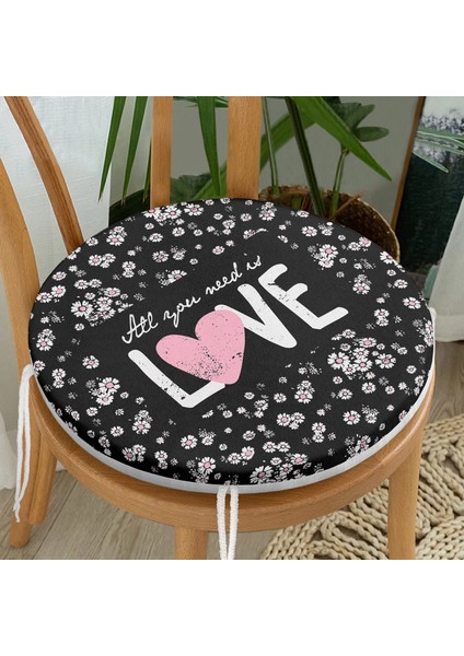 Real Homes Beyaz Çiçekler Love Desenli Yuvarlak Fermuarlı Sandalye Minderi fiyatları