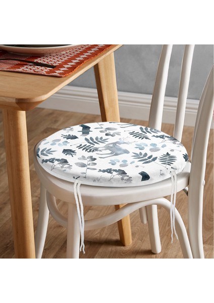 Real Homes Realhomes Beyaz Zeminli Geyik ve Yaprak Motifleri Dijital Baskılı Modern Yuvarlak Fermuarlı Sandalye Minderi fiyatları