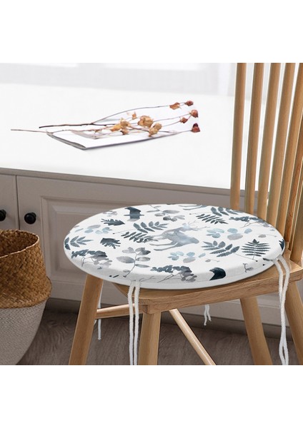 Real Homes Realhomes Beyaz Zeminli Geyik ve Yaprak Motifleri Dijital Baskılı Modern Yuvarlak Fermuarlı Sandalye Minderi modelleri