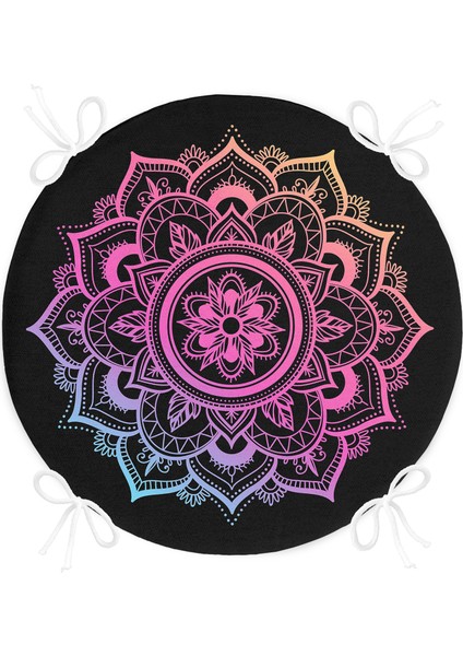 Real Homes Siyah Zeminde Pembe Mavi Mandala Desenli Özel Tasarım Yuvarlak Fermuarlı Sandalye Minderi fırsatları