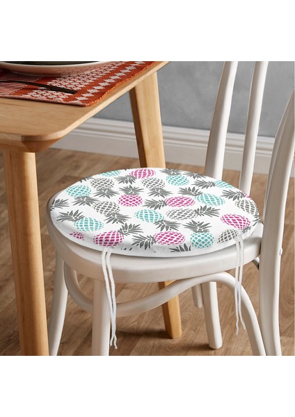 Real Homes Beyaz Zeminde Ananas Motifli Dijital Baskılı Yuvarlak Fermuarlı Sandalye Minderi fiyatları