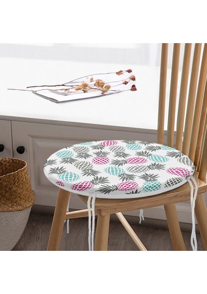 Real Homes Beyaz Zeminde Ananas Motifli Dijital Baskılı Yuvarlak Fermuarlı Sandalye Minderi modelleri