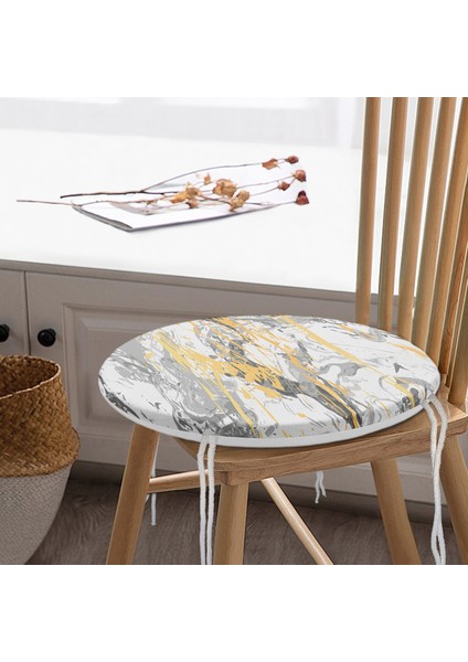 Real Homes Gri Zemin Üzerinde Gold Detaylı Soft Çizim Desenli Dijital Baskılı Modern Yuvarlak Fermuarlı Sandalye Minderi modelleri