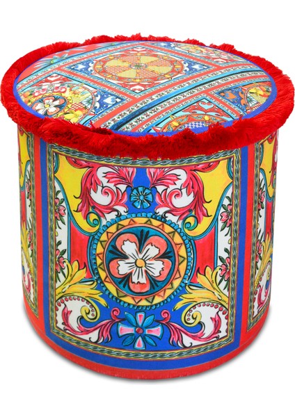 Sole Mio Kırmızı Püsküllü Dekoratif Puf 45 cm
