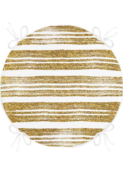 Real Homes Beyaz Zeminde Gold Renkli Yaprak Desenli Dijital Baskılı Modern Yuvarlak Fermuarlı Sandalye Minderi fırsatları