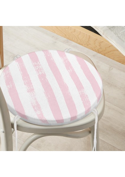 Real Homes Pembe Çizgili Motifli Modern Yuvarlak Fermuarlı Sandalye Minderi
