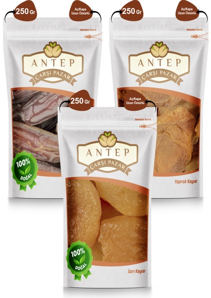 Sarı Kayısı Jumbo Kabaaşı - Yaprak Kayısı - Medine Hurması | (3 Paket x 250 Gr.)