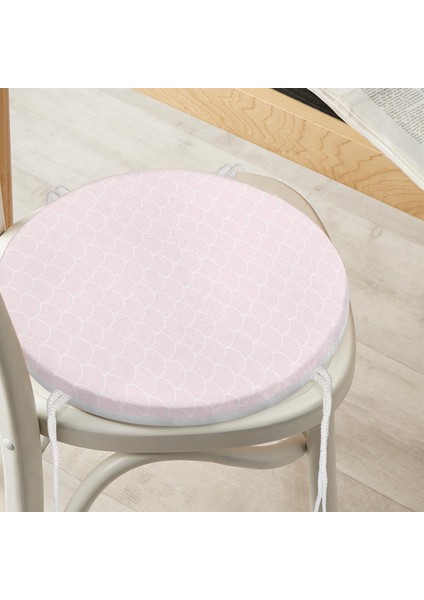 Real Homes Pembe Geometrik Pul Desenli Dijital Baskılı Yuvarlak Fermuarlı Sandalye Minderi