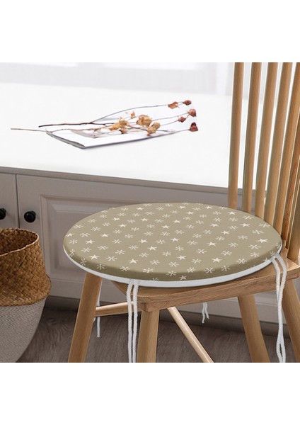 Real Homes Renkli Zeminli Yıldız ve Kar Tanesi Motifli Dijital Baskılı Modern Yuvarlak Fermuarlı Sandalye Minderi
