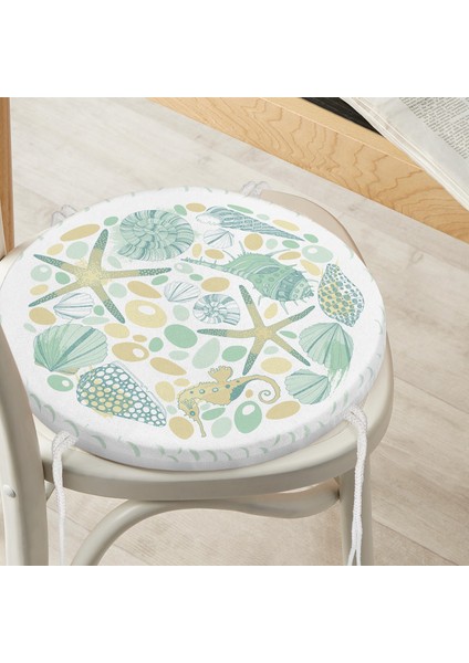 Real Homes Beyaz Zemin Üzerinde Deniz Yıldızı Desenli Dijital Baskılı Modern Yuvarlak Fermuarlı Sandalye Minderi