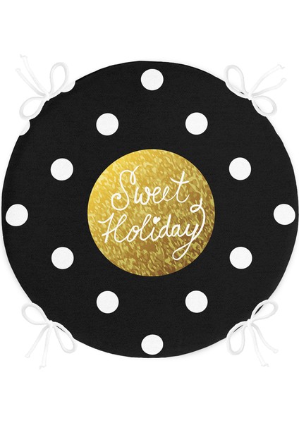 Real Homes Siyah Zeminde Sweet Holiday Tasarımlı Dijital Baskılı Yuvarlak Fermuarlı Sandalye Minderi fırsatları