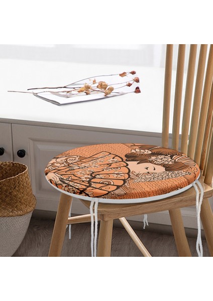 Real Homes Koyu Buğday Zeminli Masum Şaman Kadın Modern Yuvarlak Fermuarlı Sandalye Minderi
