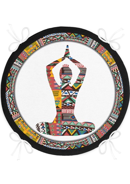 Real Homes Siyah Zeminde Yoga Motifli Yuvarlak Fermuarlı Sandalye Minderi fırsatları