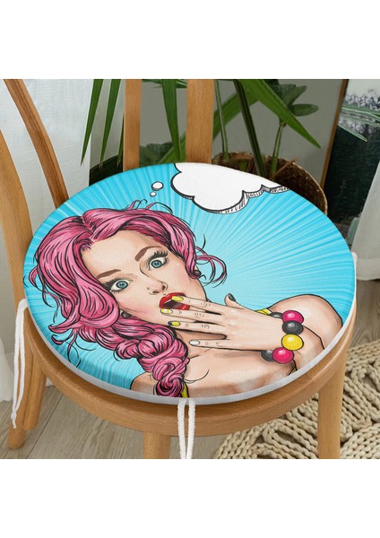 Real Homes Pop Art Desen Dijital Baskılı Yuvarlak Fermuarlı Sandalye Minderi