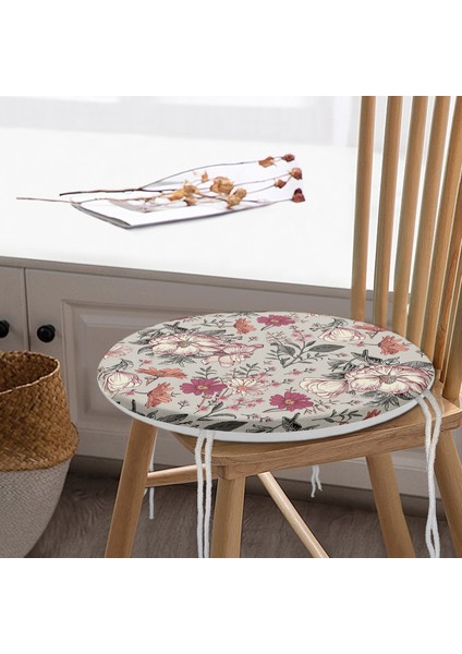 Real Homes Papatya & Gül Tasarımlı Dijital Baskılı Modern Yuvarlak Fermuarlı Sandalye Minderi