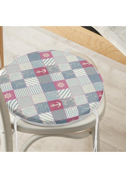Real Homes Patchwork Desenli Özel Tasarım Dijital Baskılı Modern Yuvarlak Fermuarlı Sandalye Minderi