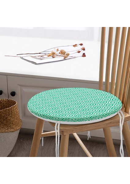 Real Homes Özel Tasarım Yeşil Ikat Desenli Dijital Baskılı Yuvarlak Fermuarlı Sandalye Minderi modelleri