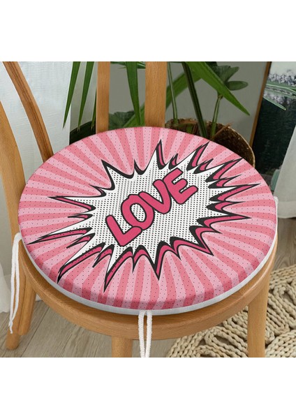 Real Homes Retro Love Özel Tasarımlı Dijital Baskılı Modern Yuvarlak Fermuarlı Sandalye Minderi
