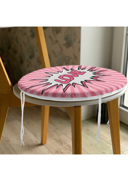 Real Homes Retro Love Özel Tasarımlı Dijital Baskılı Modern Yuvarlak Fermuarlı Sandalye Minderi