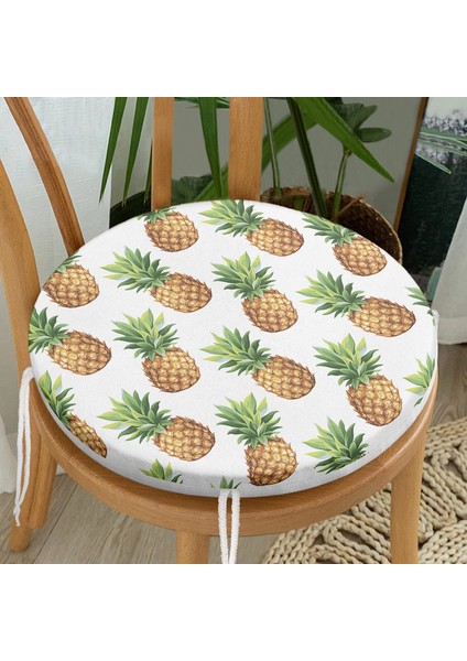 Real Homes Ananas Desenli Dijital Baskı Yuvarlak Fermuarlı Sandalye Minderi