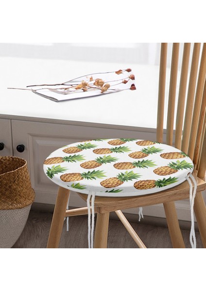 Real Homes Ananas Desenli Dijital Baskı Yuvarlak Fermuarlı Sandalye Minderi