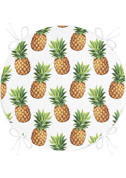 Real Homes Ananas Desenli Dijital Baskı Yuvarlak Fermuarlı Sandalye Minderi
