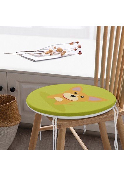 Real Homes Realhomes Köpek Desenli Dijital Baskılı Modern Yuvarlak Fermuarlı Sandalye Minderi modelleri
