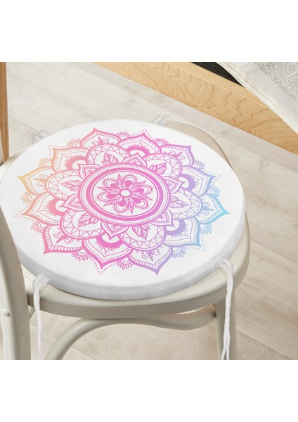 Real Homes Beyaz Zeminde Pembe Mavi Mandala Desenli Özel Tasarım Yuvarlak Fermuarlı Sandalye Minderi fiyatları